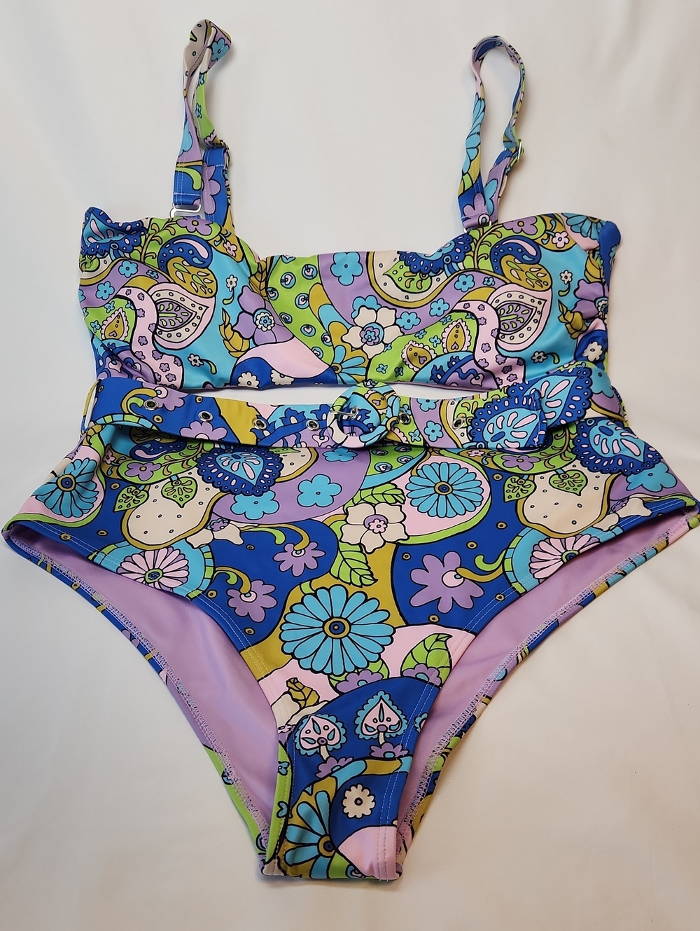 The Hippie Shake Retro Print Floral High-Waist Bikini With Belt Size 18
